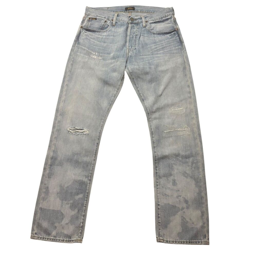 Polo Ralph Lauren Men’s Jeans The Varick Slim Straight Patch Distressed- 30/30